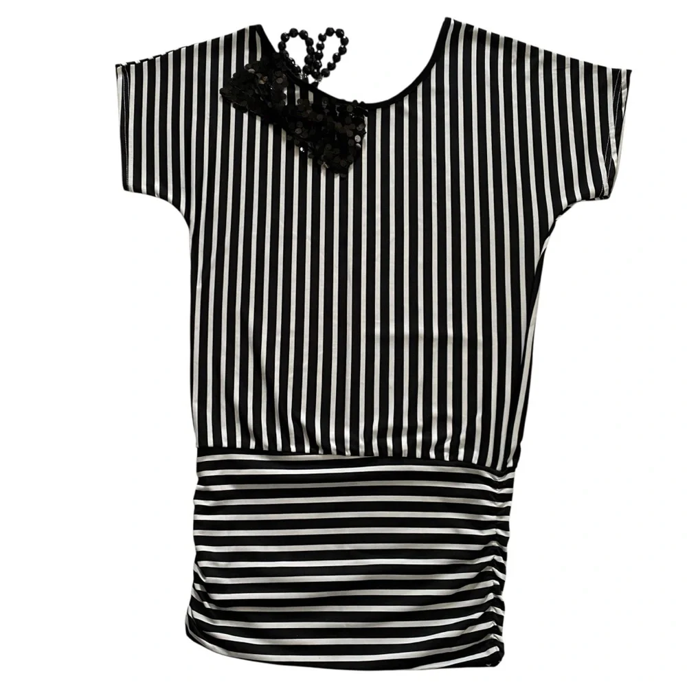 Boutique Women’s Stripes One Shoulder Ribbon Sequin Beaded Striped Sexy Dress S